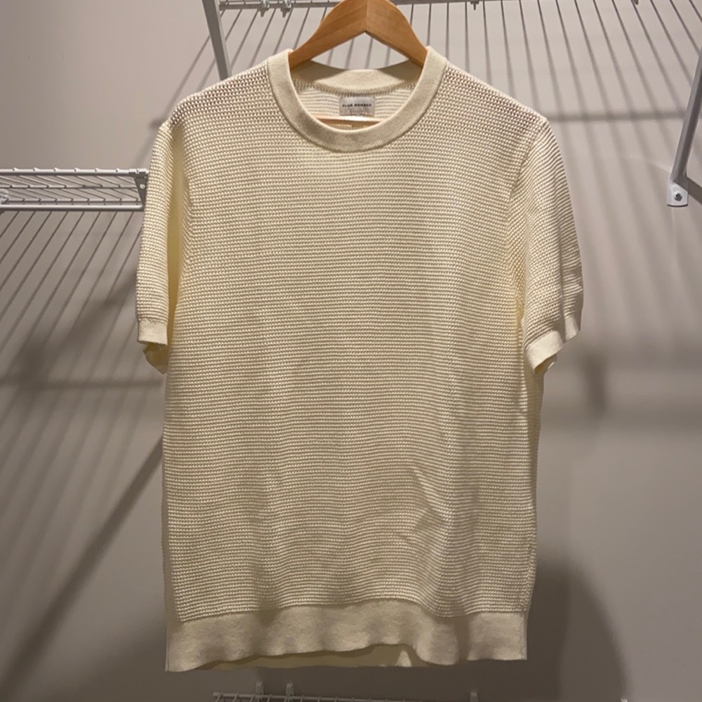 Club Monaco Cream Short-Sleeve Knit Shirt